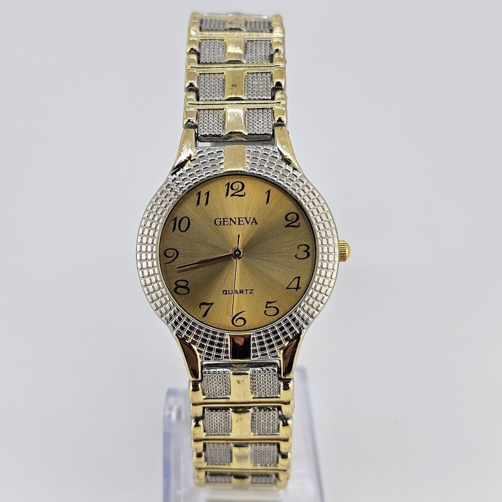 Geneva Watch Women 32MM Gold Dial Two Tone Band‎ 7.75" NEW Battery